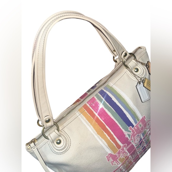 Coach Poppy 19615 Placed Legacy Stripe Tote! VINTAGE AND RARE🔥 canvas/leather - Picture 5 of 15